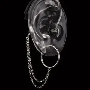 Deafmetal SIlver Half Hoop hearing aid and cochlear implant jewlery to be used with Deafmetal Holster