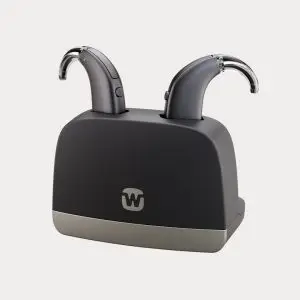 widex allure bte hearing aids in standard charger