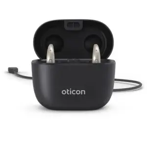 MiniBTE R and mini rite hearing aids in smart charger